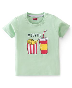Babyhug Cotton Half Sleeves T-Shirt Popcorn Print- Light Green