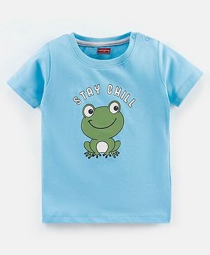 Babyhug Cotton Jersey Knit Half Sleeves T-Shirt with Frog Print - Sky Blue