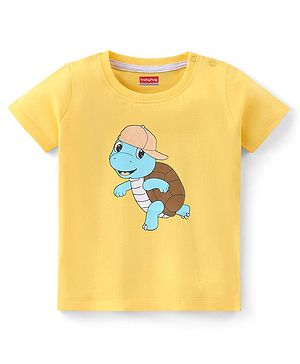 Babyhug Cotton Jersey Knit Half Sleeves T-Shirt with Turtle Print - Yellow