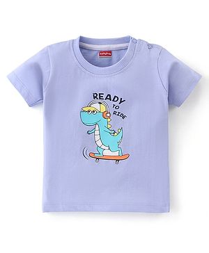 Babyhug Cotton Half Sleeves T-Shirt Dino Print- Blue