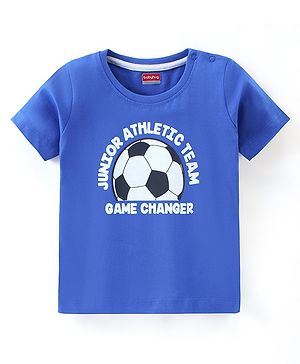Babyhug Half Sleeves Cotton Jersey Soccer Printed T- Shirt - Blue