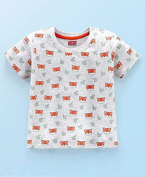 Babyhug Cotton Half Sleeves T-Shirt with Fox Print - White