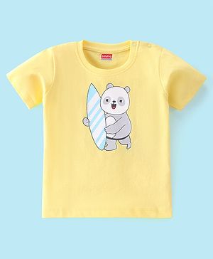 Babyhug Cotton Half Sleeves T-Shirt Panda Print - Yellow
