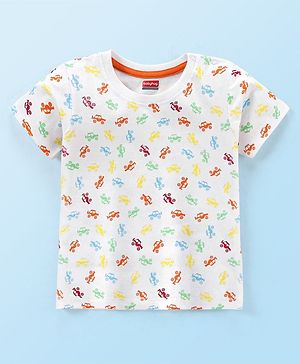 Babyhug Cotton Knit Half Sleeves T-Shirt with Monster Cars Print - White