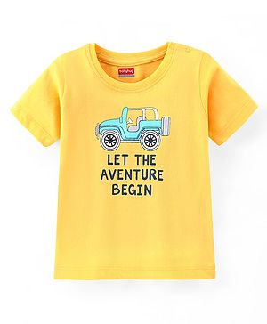 Babyhug Cotton Half Sleeves T-Shirt Jeep Print - Yellow