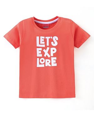 Babyhug Half Sleeves Cotton Jersey Text Printed T- Shirt - Orange