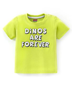 Babyhug Cotton Half Sleeves T-Shirt with Dino Print - Lime Green