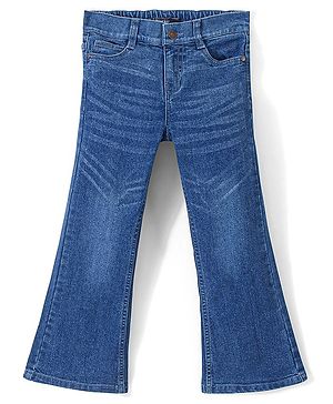 Pine Kids Ankle Length Wide Leg Opening Five Pocket Cotton Elastane Washed Denim Jeans - Dark Blue