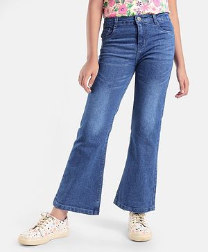Pine Kids Full Length Cotton Elastane Washed Wide Leg Denim Jeans - Blue