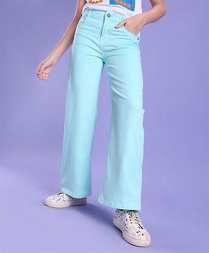 Pine Kids Ankle Length Cotton Elastane Over Dyed Jeans - Aqua Blue