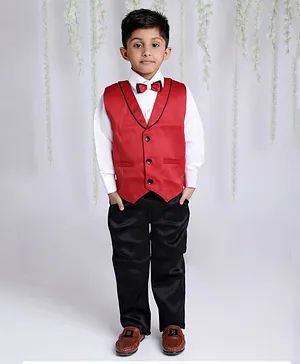 KID1 Full Sleeves Solid Shirt & Bottom Party Set - Red & White