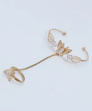Pihoo Butterfly Designed Bracelet With Chain Ring - Golden