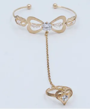 Pihoo Bow Designed Bracelet With Chain Ring - Golden