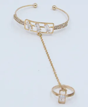 Pihoo Rectangles And Diamonds Detailed Bracelet Ring - Golden