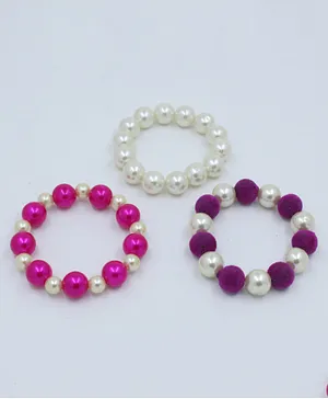 Pihoo Set Of 3 Velvet Beaded Bracelets - Pink & White