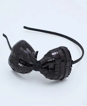 Pihoo Sequinned Bow Detail Hair Band - Black