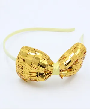 Pihoo Sequinned Bow Detail Hair Band - Golden