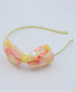 Pihoo Flower Filled Tulle Net Bow Detail Hair Band - Yellow