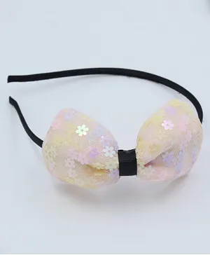 Pihoo Flower Filled Tulle Net Bow Detail Hair Band - White