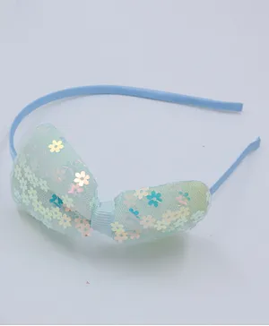Pihoo Flower Filled Tulle Net Bow Detail Hair Band - Sea Green