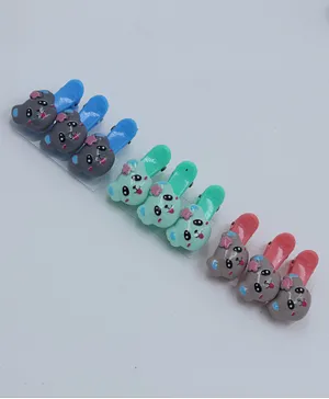 Pihoo Set Of 9 Baby Bear Applique Detailed Hair Clips - Multi Colour