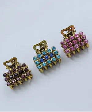 Pihoo Set Of 3 Studded Hair Clips - Multi Colour