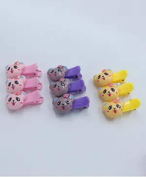 Pihoo Set Of 9 Baby Bear Applique Detailed Hair Clips - Multi Colour