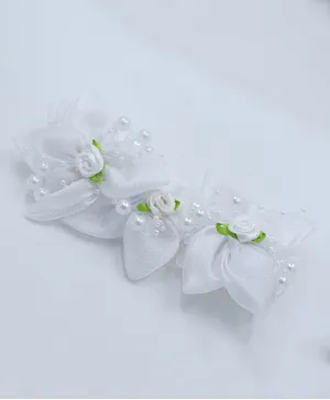 Pihoo Pearl Embellished Floral Rose Design Headband - White