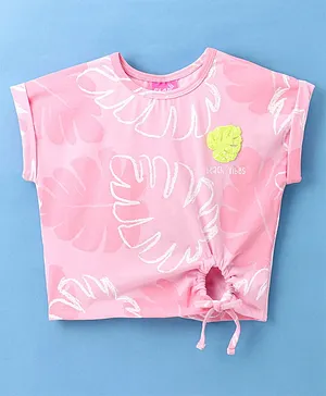 Little Kangaroos Short Sleeves Top Leaves Print with Applique - Baby Pink (Sequins Color May Vary)