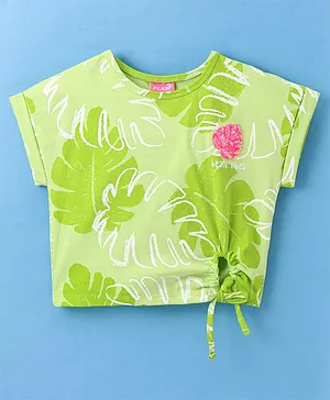 Little Kangaroos Short Sleeves Top Leaves Print with Applique - Lime Green (Sequins Color May Vary)