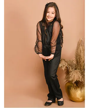 Lilpicks Couture Puffed Full Sleeves Solid Jumpsuit - Black
