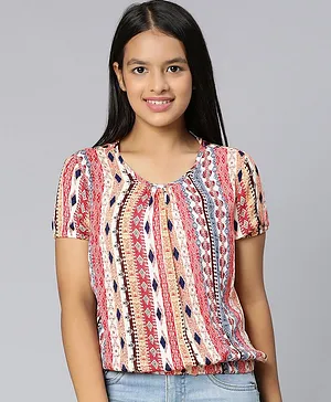 Oxolloxo Half Sleeves Striped Patterned Seamless Geometric Design Printed Top - Multi Colour