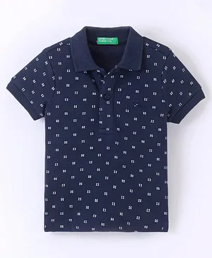 UCB Cotton Half Sleeves Printed T-Shirt- Navy Blue