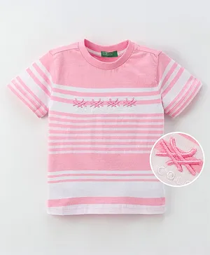 UCB Cotton Half Sleeves Stripes T-Shirt - Light Pink