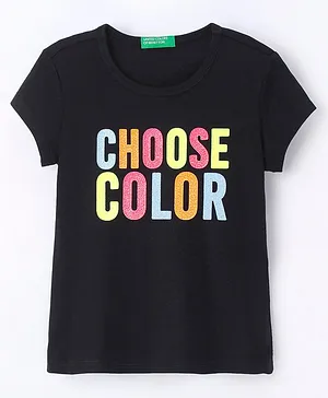 UCB Cotton Half Sleeves T-Shirt Text Print - Black