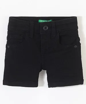 UCB Knee Length Solid Denim Shorts - Black
