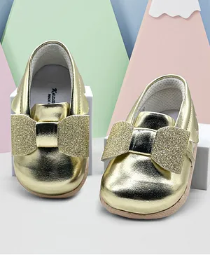 KazarMax Shimmery Bow Applique Booties - Golden