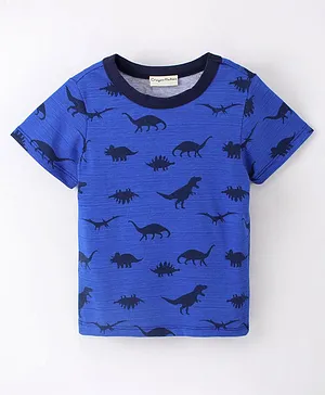 CrayonFlakes Half Sleeves All Over Dinosaur Printed Ringer Tee - Blue