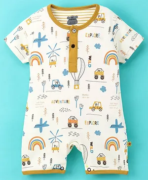 Mini Taurus Half Sleeves Cotton Rompers Rainbow Prints - Yellow