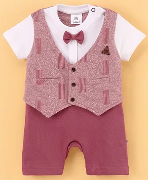 Mini Taurus Half Sleeves Party Wear Romper Abstract Print - Maroon