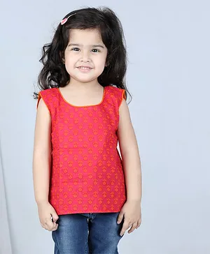 Kidcetra Sleeveless Floral Printed Short Kurti Styled Top - Red