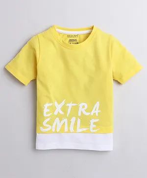 Polka Tots Half Sleeves Extra Smile Printed Colour Blocked Tee - Yellow