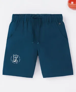 Ed-a-Mamma Cotton Sustainable Tie Up Knee Length Shorts Text Print - Navy Blue