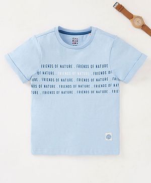 Ed-a-Mamma Sustainable Cotton Half Sleeves T-Shirt Text Printed - Blue