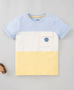 Ed-a-Mamma Sustainable Cotton Half Sleeves Colour Blocked T-Shirt - Blue