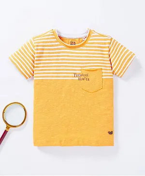 Ed-a-Mamma Sustainable Cotton Half Sleeves Striped T-shirt - Mustard Yellow