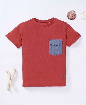 Ed-a-Mamma Half Sleeves Cotton Sustainable T-Shirt with Chambray Texture - Red