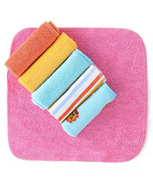 Babyhug Terry Knit Wash Cloths Pack of 6- Multicolour