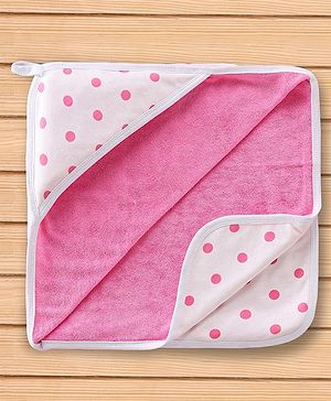 Babyhug Double Layer Terry Polka Dot Print Hooded Towel L 73 x B 73 cm - Pink