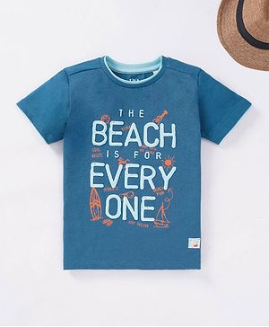 Ed-a-Mamma Cotton Sustainable Mock Layering Half Sleeves T-Shirt Text Print - Blue